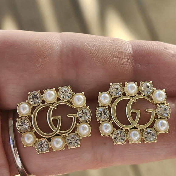 Upcycled Jewelry - Gold and Pearl Stud Earrings #2